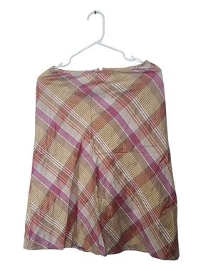 INC International Concepts Pink and Tan Plaid A-Line Skirt